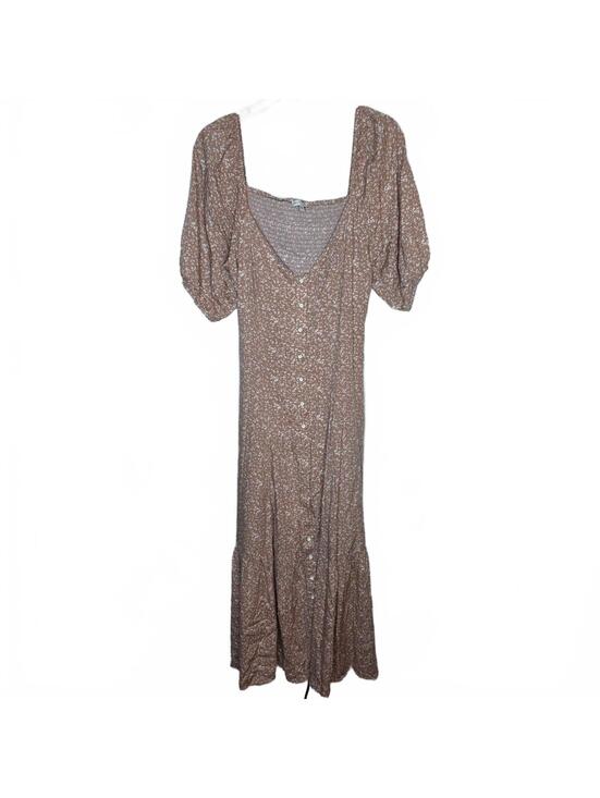 Baltic Born Dresses & Skirts - BALTICBORN Brown Floral Button-Front Midi Dress with Puff Sleeves Size L